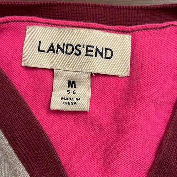Lands’ End Girls Cropped Gray Pink Cardigan Sweater Dog Glasses Size Medium 5-6 - Picture 4 of 5